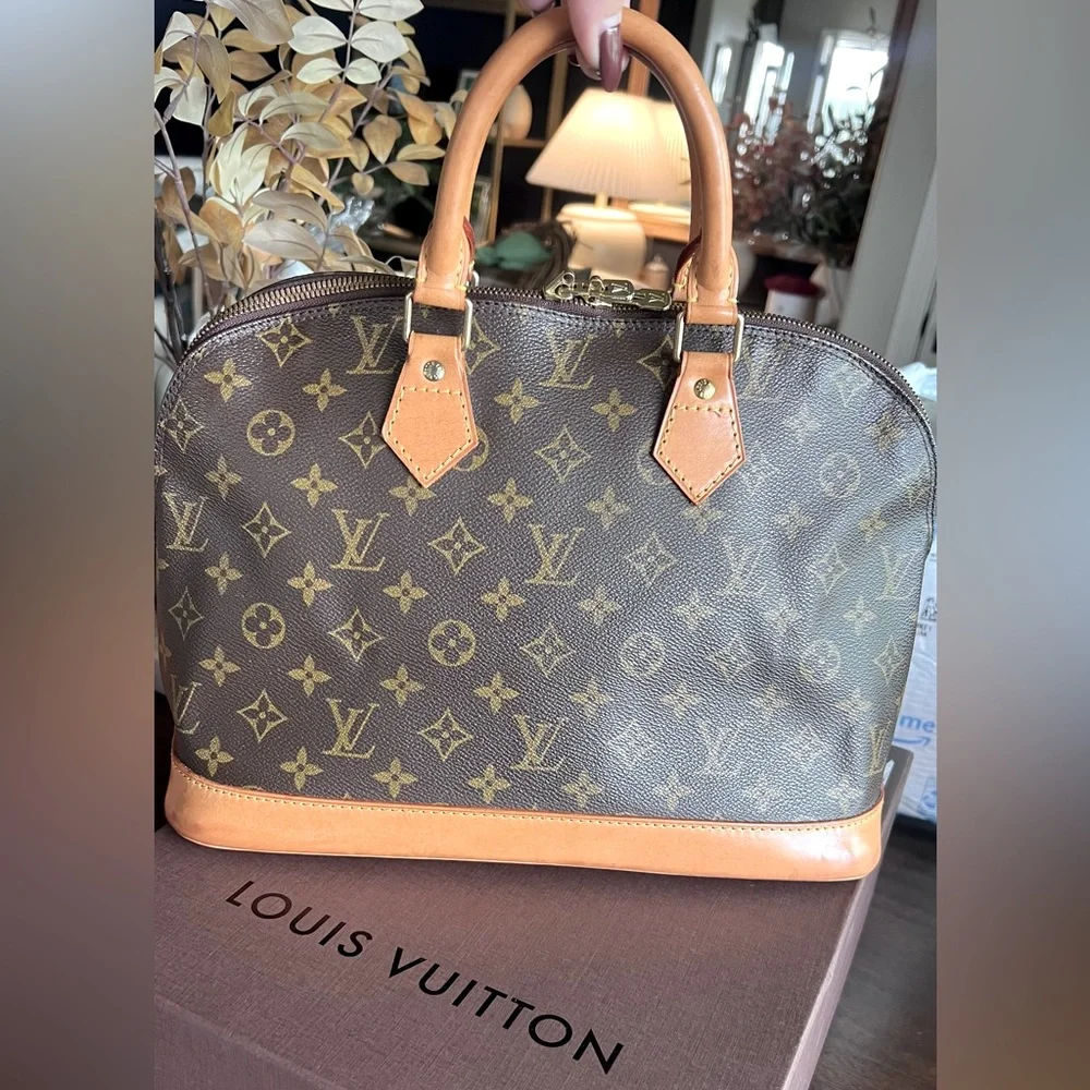 Louis Vuitton Brown Monogram Satchel with Tan Leather Trim